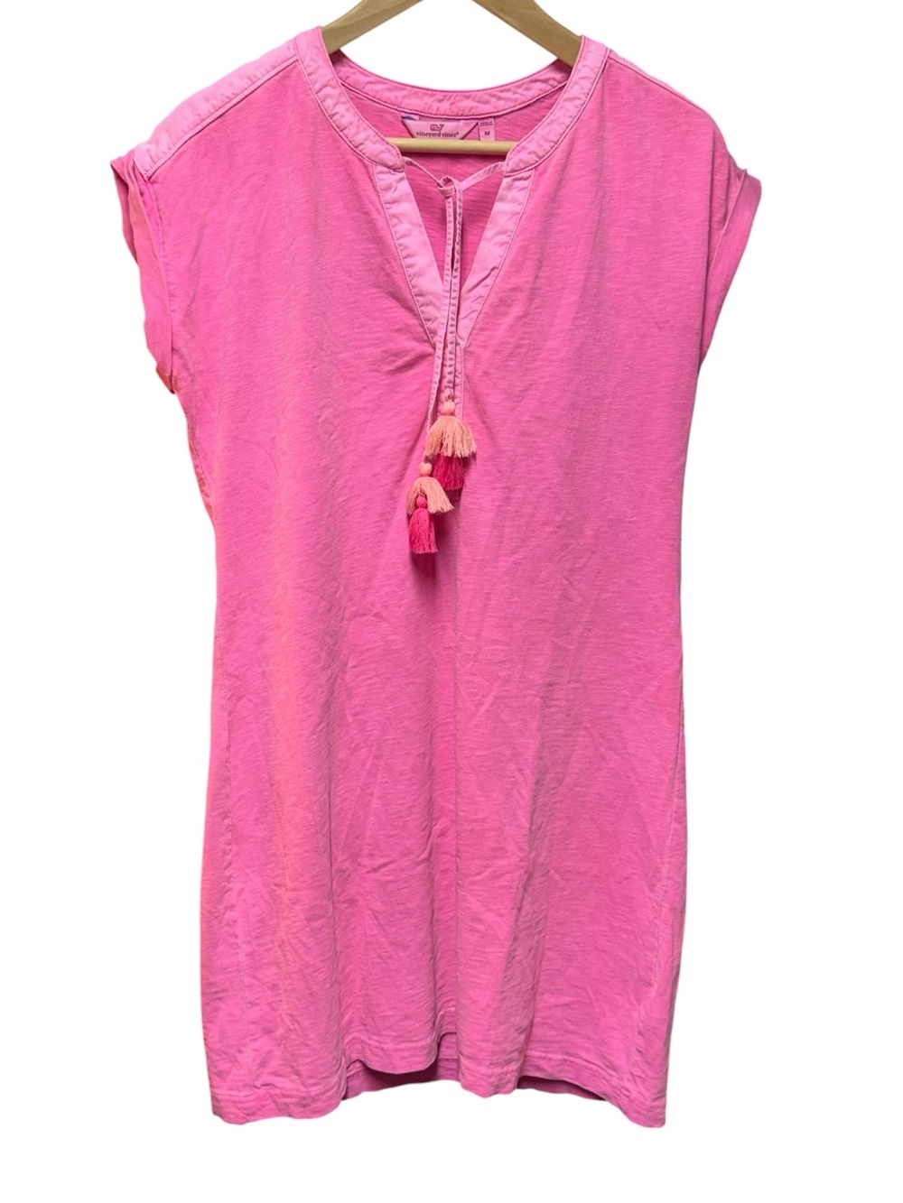 Vineyard Vines Pink Tassel V Neck Dress Coastal Preppy Beachy Resort Medium